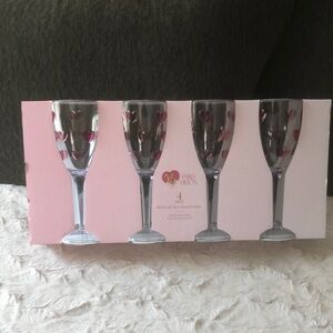 Paris Hilton Clear Acrylic Wine Glasses with Pink Heart Accents - Set of 4